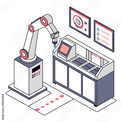 Automated robotic arm in a modern industrial setting, showcasing advanced technology and precision manufacturing isolated on