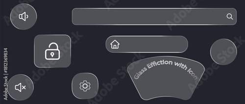 Glassmorphism UI Icons Buttons Vector Set, remote control panel isolated on white