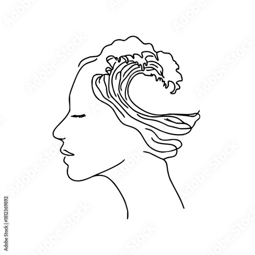 Womans head with wave hair isolated on