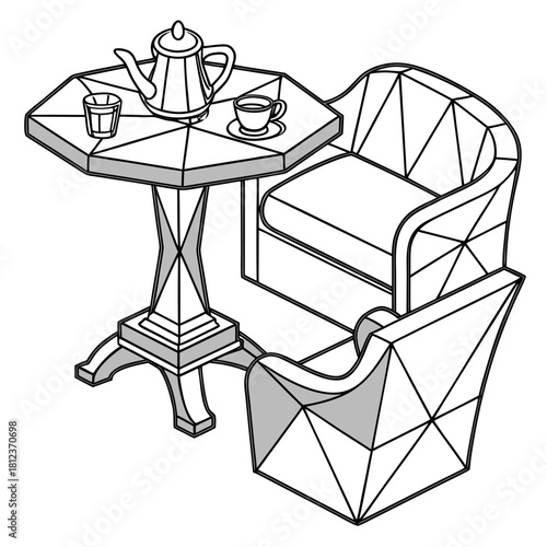 Geometric table and chair set illustration isolated on, perfect for adding a modern touch to any interior design project