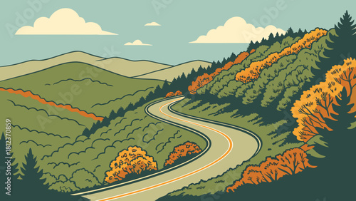 Asheville Blue Ridge Parkway scenic winding road vector
