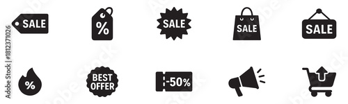 Sale Label collection set. Sale tags. Discount banners and icons. Shopping Tags. Sale icons. Black isolated on white background. Vector illustration. EPS 10