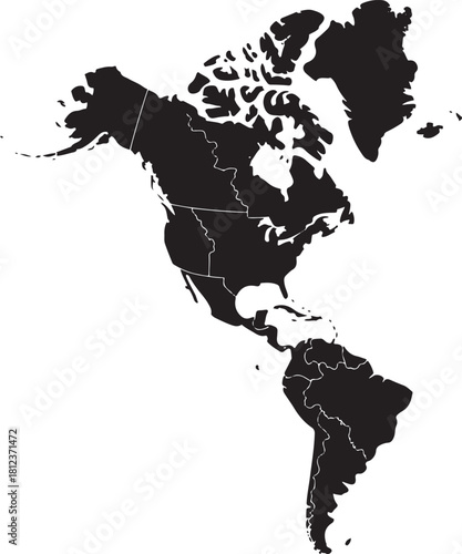 Map of american continent with countries border lines
