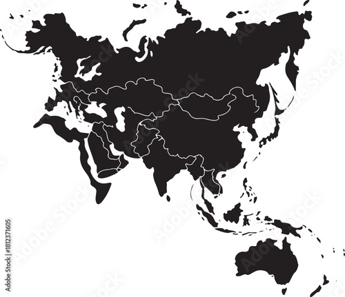 Detailed map of asia and australia with country borders on transparent