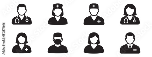 Medical personal icon. Male and female doctor. Medical Team Icon. Simple linear icon for a group of doctors. Vector illustration.
