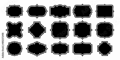 Collection of decorative black and white label shapes