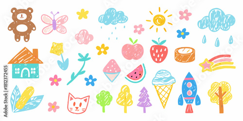 Cute hand drawn elements for childrens designs
