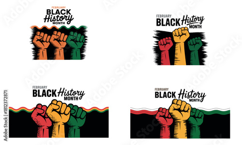 Black history month illustration with raised fists in bold colors
