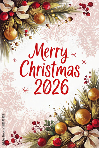 Elegant Red & Gold Christmas Floral Frame – Merry Christmas 2026