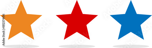 Three colorful stars in orange red and blue