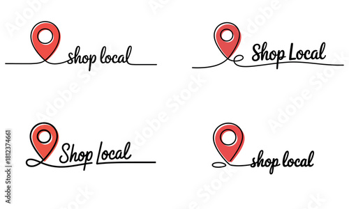 Shop local line art  with location pin icon for small business support 
