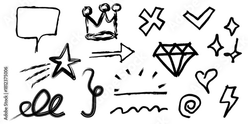 set of arrows and symbols, vector set of arrows, graffiti font vector, graffiti font and numbers, graffiti font vector illustration, set of hand drawn arrows