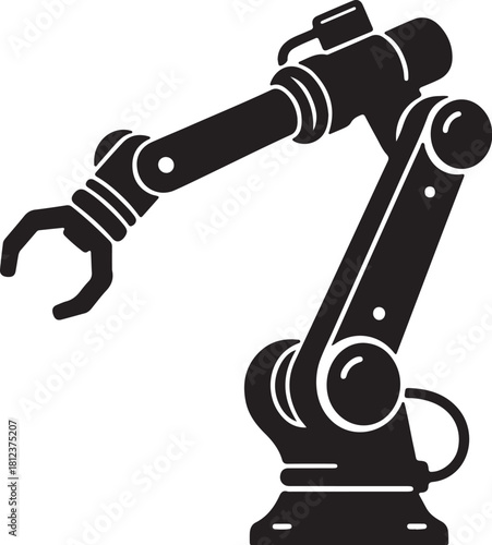 Black Silhouette of an Industrial Robotic Arm with Claw automation manufacturing also transparent background