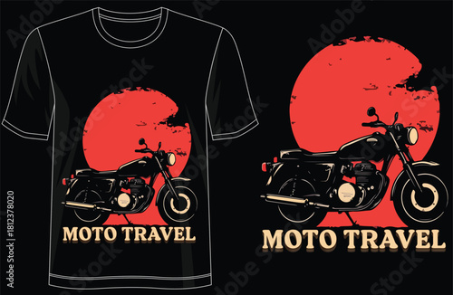 Moto Travel Typography T-Shirt Design, Adventure Motorcycle Rider Graphic Tee, Retro Biker Road Trip Shirt for Men and Women, Classic Moto Touring Style Typography Tee, Outdoor Travel and Riding 