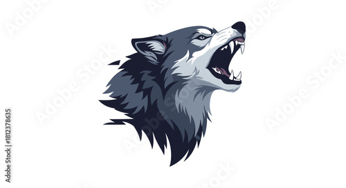 Illustration of a fierce wolf head with its mouth open and teeth bared, presented against a white background.
