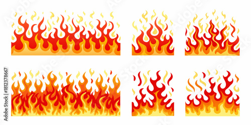 Stylized fire borders and elements in red orange and yellow