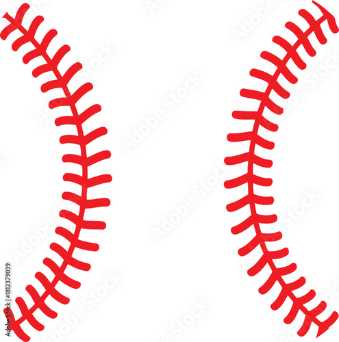 Red baseball stitching graphic element for sports and game themes