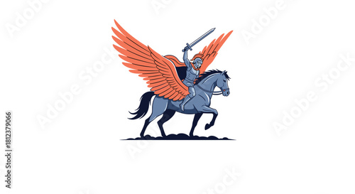 Illustration of a winged warrior on a horse, ready for battle.