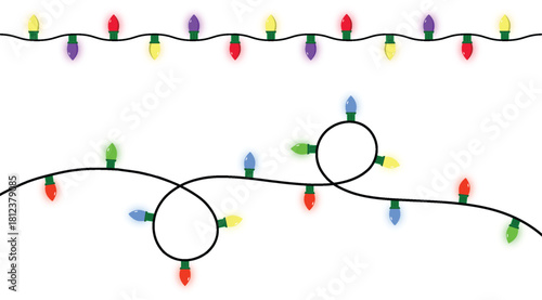 Festive string lights illustration for christmas and holiday decoration isolated on transparent background