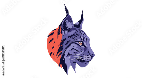 Stylized illustration of a lynx head in profile with orange and purple tones.