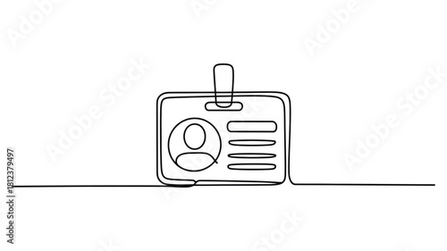 minimalist continuous line drawing of identification badge with profile icon, access and identity concept vector illustration