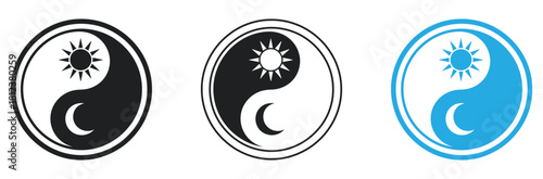 Find balance with these yin and yang symbols, representing harmony and duality in black, white, and blue for your next design project