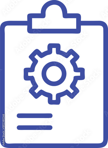 An icon depicting a clipboard with a gear symbol, often used to represent technical reports.