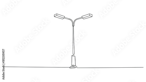 minimalist line drawing of streetlight with dual lamps, urban infrastructure and road safety concept vector illustration