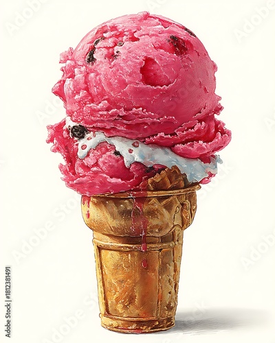 Bright Pink Ice Cream Cone Illustration High Resolution Picture