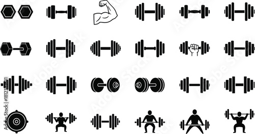 Illustration of collection of dumbbell icons for fitness and gym