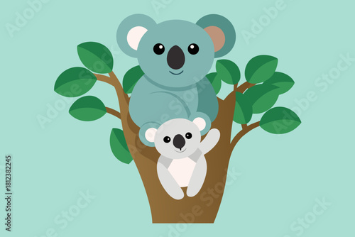 Koala Bears Perched on a Gum Tree vector illustration