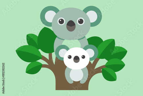 Cute Koalas Climbing a Eucalyptus Tree vector illustration