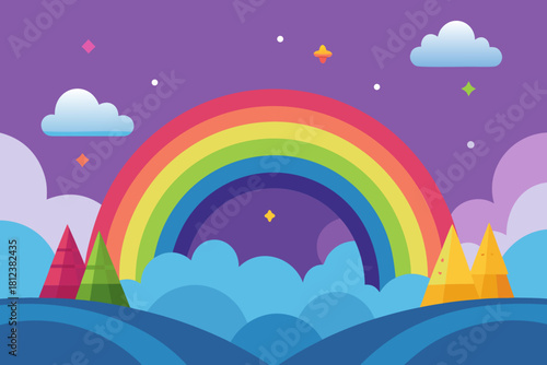 Enchanted Rainbow Land Scenery vector illustration