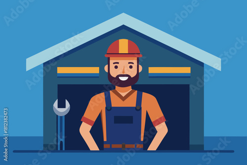Cartoon Mechanic Garage Interior vector illustration