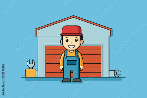 Auto Repair Shop Cartoon Background vector illustration