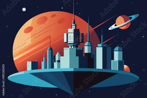 Moon Colony Base Background vector illustration