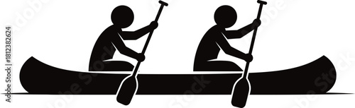 Illustration of silhouette of two people paddling in a canoe