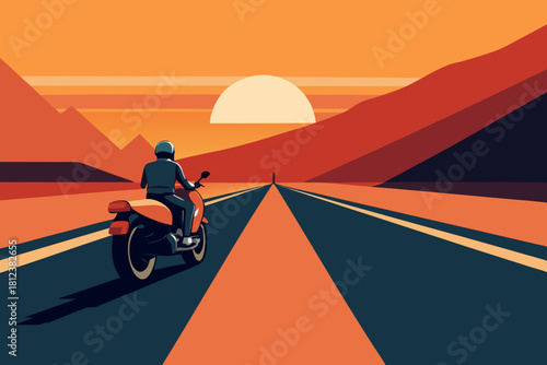 Cartoon Highway Scene with Motorcycles vector illustration