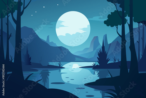 Magical Swamp under a Full Moon vector illustration