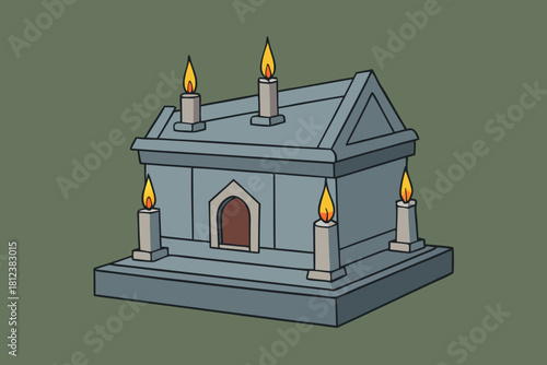 Old Stone Crypt Lit by Candles vector illustration