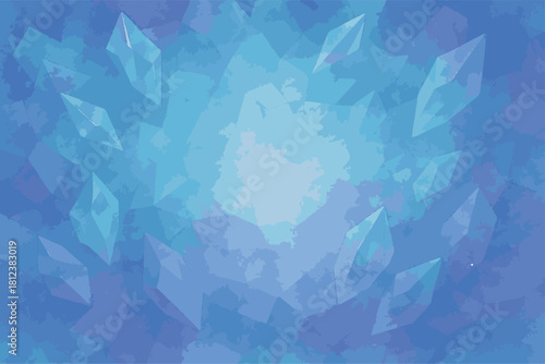 Abstract Frosty Winter Ice Background with Sparkling Blue Crystal Gems and Cool Frozen Texture"