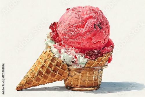 Delicious Pink Ice Cream Cone Artwork High Resolution Picture