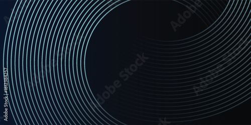 Blue abstract background with glowing circles. Swirl circular lines pattern. Geometric spiral. Twirl element. Modern graphic design. Futuristic technology concept.