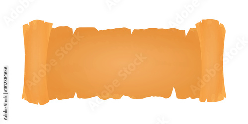 Blank antique unrolled scroll. Old sheet of paper with curled edges for framing notes and images with vintage medieval design