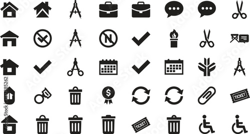 Assorted Black and White Icons Pattern Background for Diverse Applications
