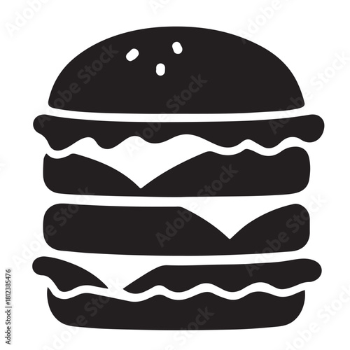 Silhouette vector of a delicious double cheeseburger with buns, patties, cheese, and lettuce