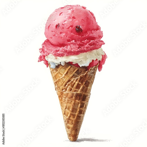 Fresh Strawberry Ice Cream Dripping Over Cone High Resolution Picture