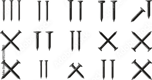 Assortment of Metal Nails on White Background for Construction and DIY