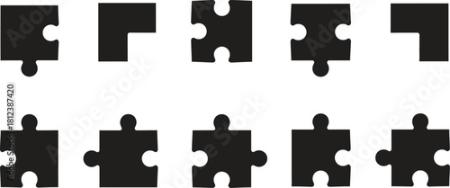 Black Puzzle Pieces on White Background Illustration of Problem Solving