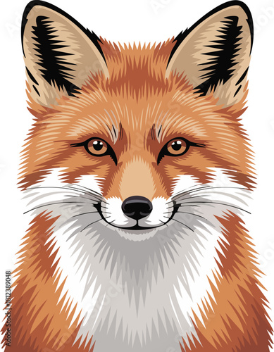 Close-Up Fox Face Portrait: Cute & Clever Wild Animal Head Vector.